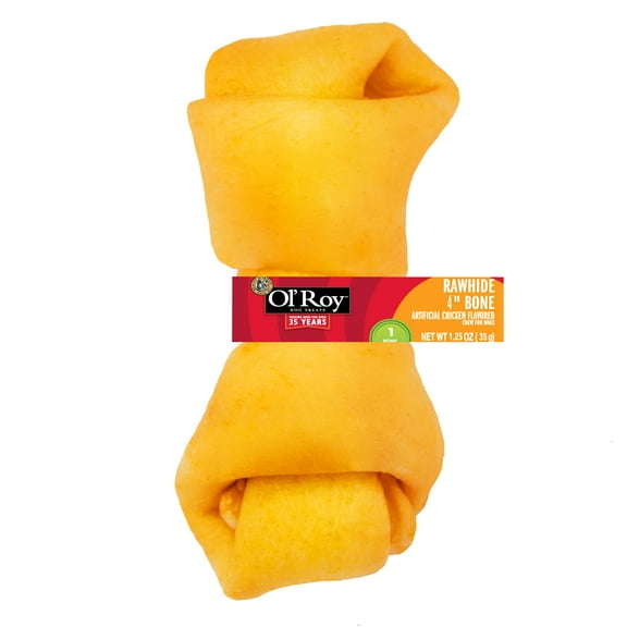 Ol' Roy Artificial Chicken Flavored Rawhide Bone Dog Chews, 4"