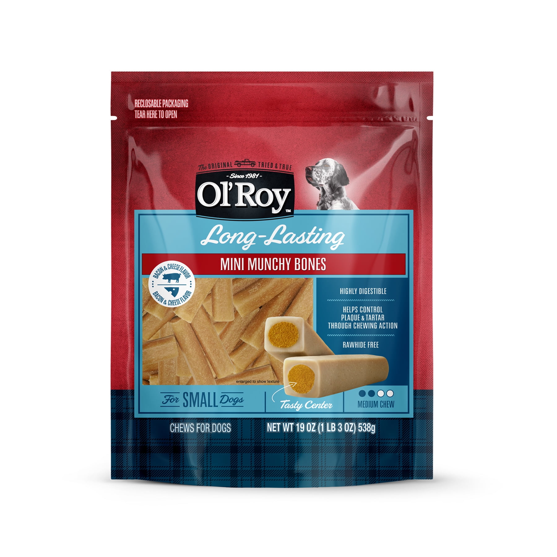 Ol Roy Mini Munchy Bones, Bacon & Cheese Flavor, for Small Dogs, Medium Chew, 19 oz, 538g
