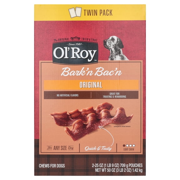 Ol' Roy Bark'n Bac'n Dog Treats, Original, 25 oz Pouches, Twin Pack