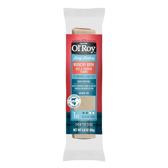 Ol' Roy Munchy Bone Dog Treats, Beef & Cheddar, 2.8 oz, 1 Count