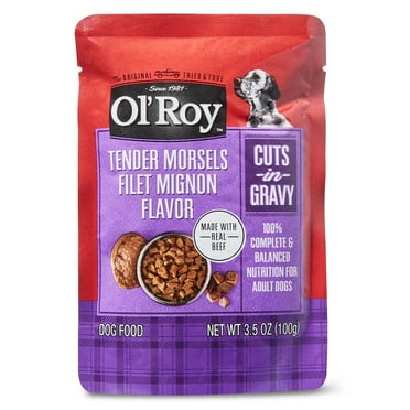 Ol' Roy Cuts in Gravy Tender Morsels Filet Mignon Flavor Wet Dog Food for Adult, 3.5 oz Pouch