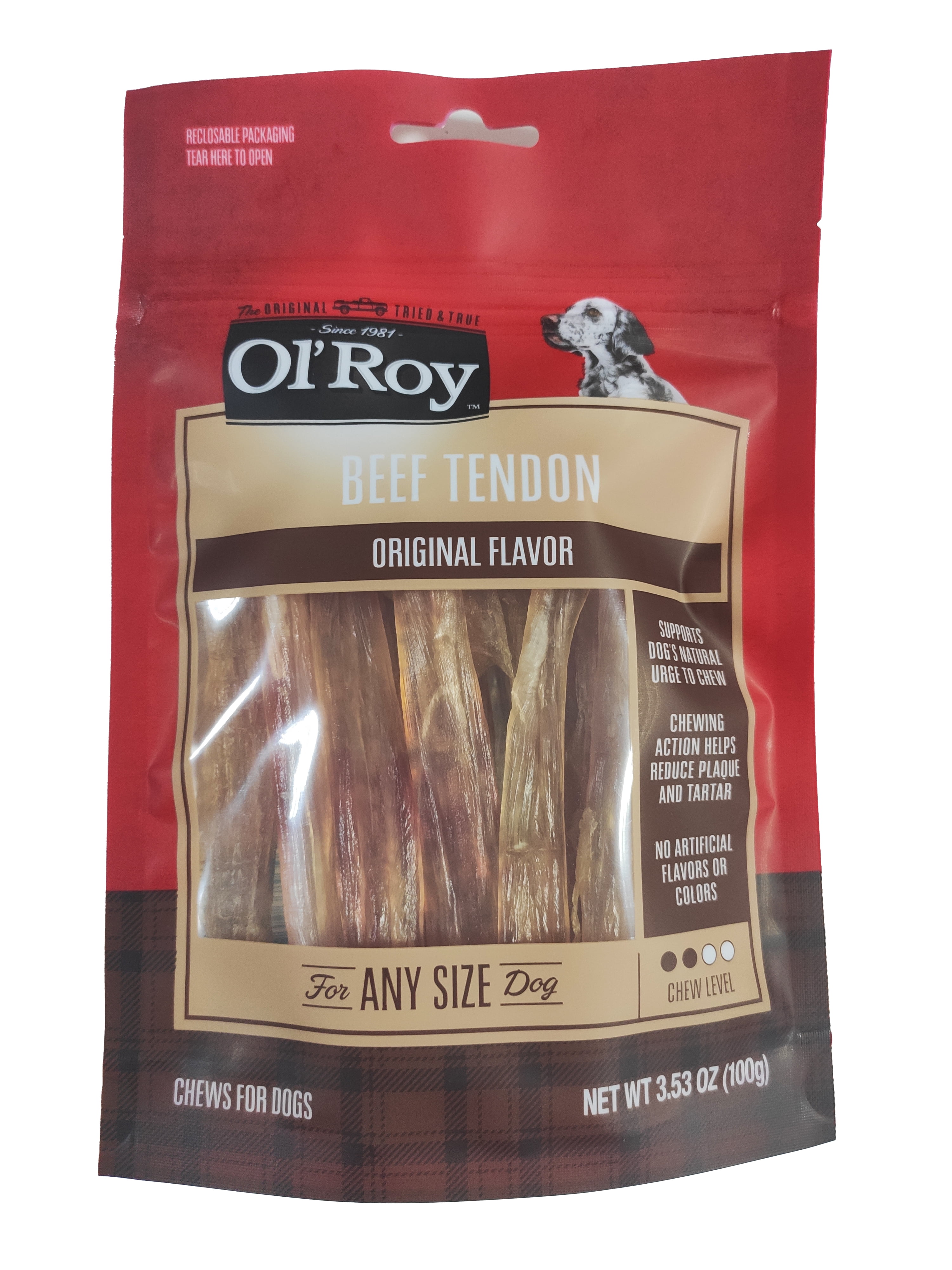 Ol' Roy Beef Tendon Chews for Dogs, Original Flavor, 3.53 oz Bag