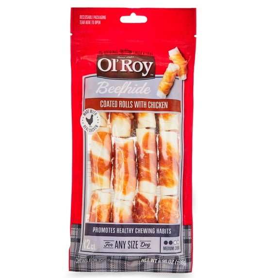 Ol' Roy Beefhide Coated Rolls with Chicken for Dogs, 6.98 oz, 12 Count