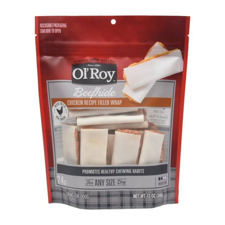 Ol' Roy Beefhide Filled Wrap, Chicken Recipe, Dry Training Treats for Dogs,24 ct,12 oz.Bag