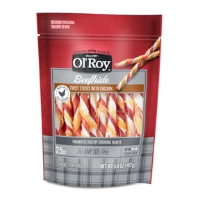Ol' Roy 5 Inch Rawhide Chicken Sticks, Dog Treats, Beef hide Twists Chicken Flavor, 5.9 oz, 25 Count
