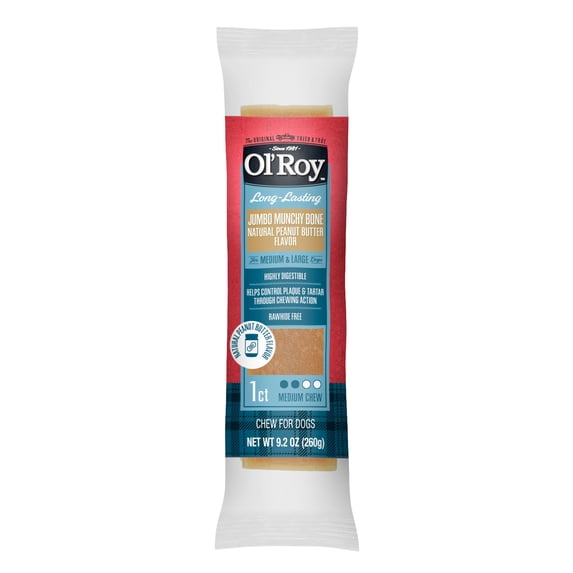 Ol' Roy Long-Lasting Jumbo Munchy Bone, Peanut Butter, 9.2 oz