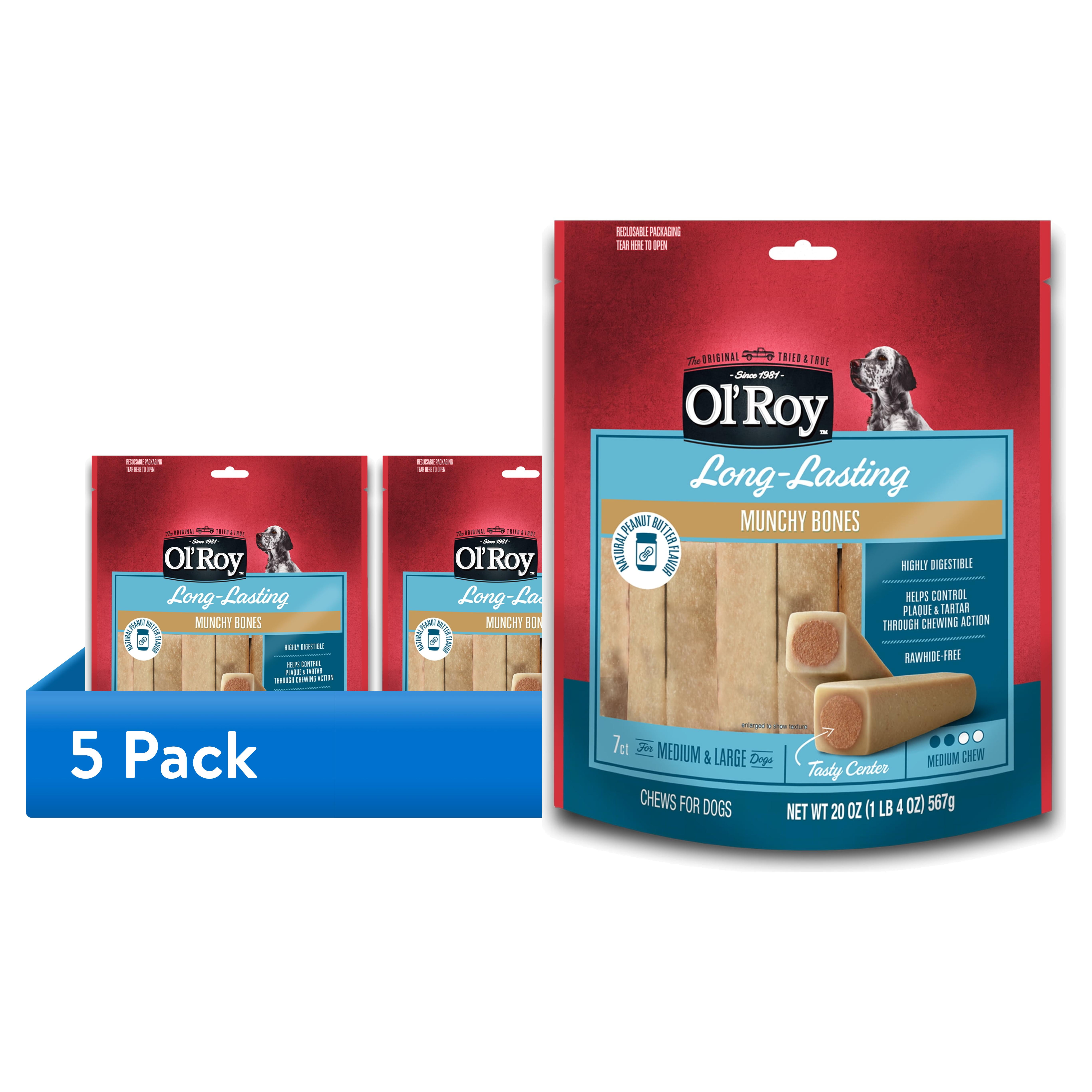 Ol Roy Brandclub 5 pack Ol Roy Natural Peanut Butter Flavor Munchy Bones Long lasting Chews for Dogs 7 Count 20 oz