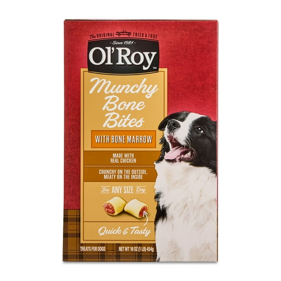 Ol' Roy Munchy Bone Bites with Beef Bone Marrow Dry Dog Treats for All Size Dogs, 16 oz Box