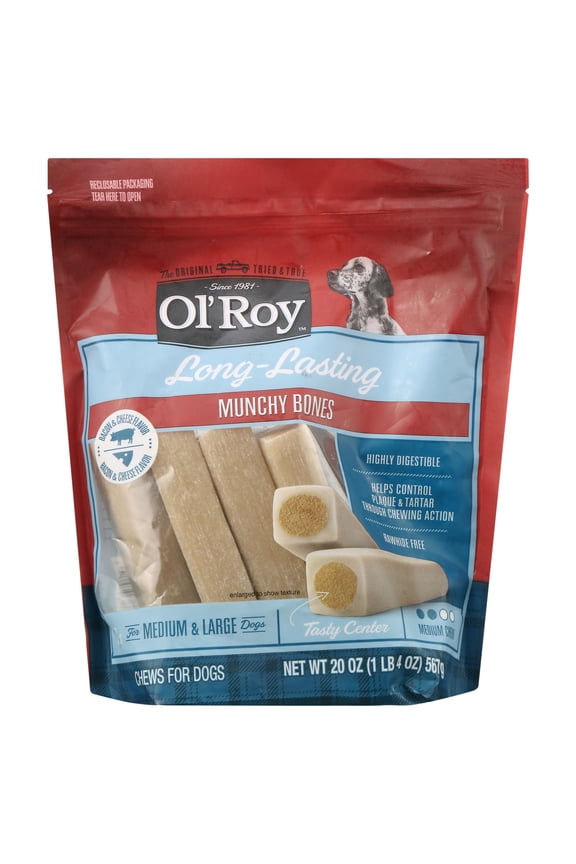 Ol' Roy Munchy Bone Dog Treats, Bacon and Cheese Flavor, 20 oz, 7 Count