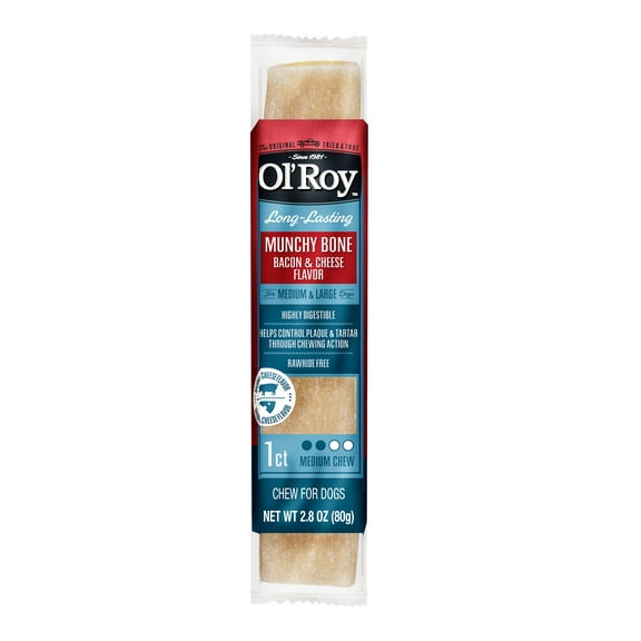 Ol' Roy Munchy Bone Dog Treats, Bacon and Cheese, 2.8 oz, 1 Count