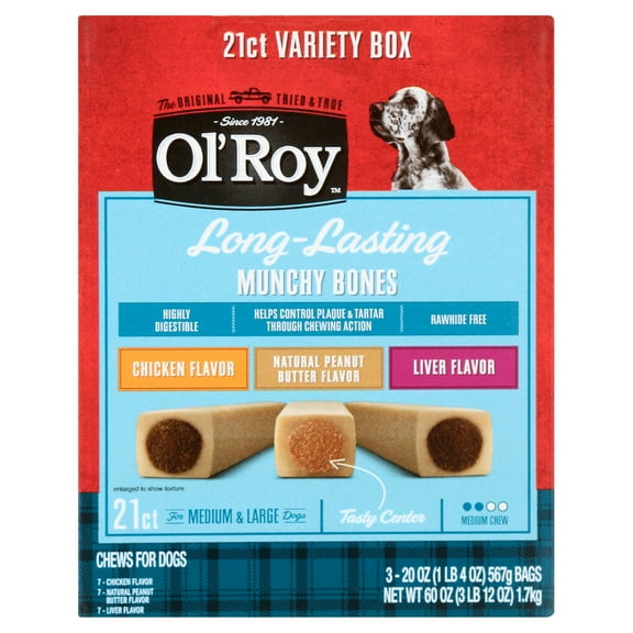 Ol' Roy Munchy Bone Dog Treats, Variety Pack, 60 oz, 21 Count