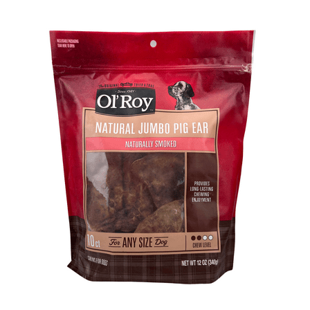 Ol' Roy Natural Jumbo Pig Ear Chews for Dogs, 10 Count, 12 oz