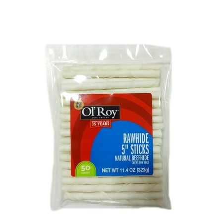 Ol' Roy Rawhide 5" Sticks, Natural Beef Hide • 50 Count