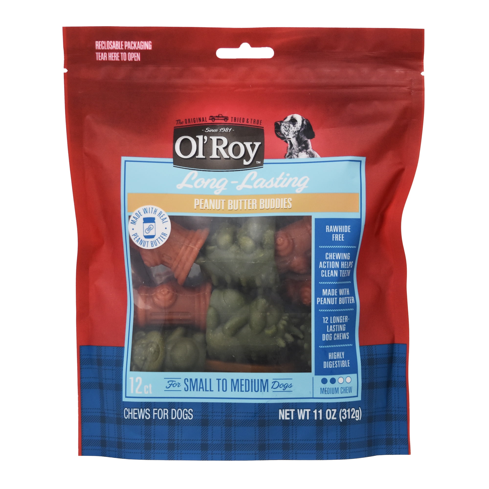 Ol' Roy Peanut Butter Buddies, Chews for Small to Medium Dogs, 11 oz, 12 Count