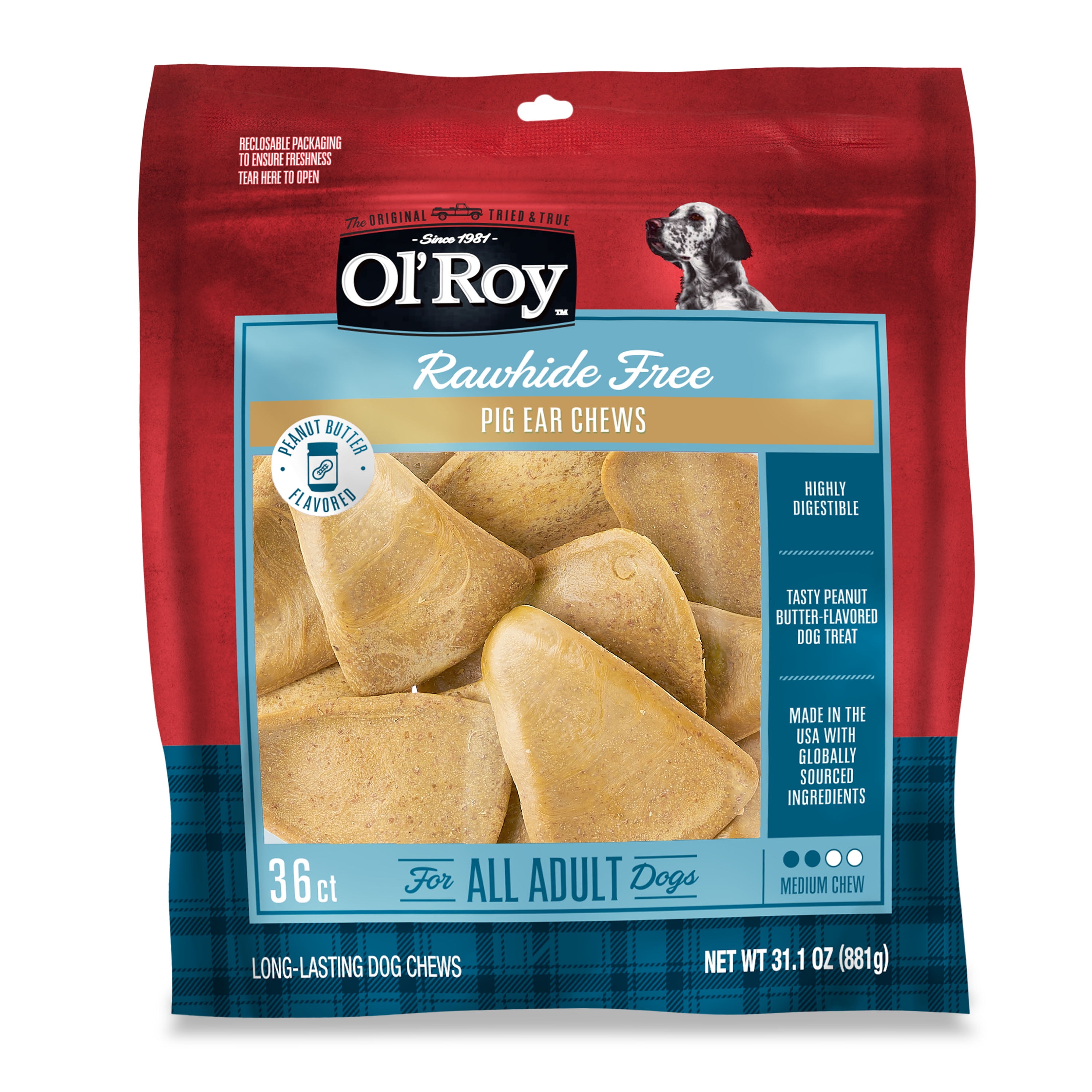 Ol' Roy Peanut Butter Flavor Pig Ear Chews, 31.1 oz, 36 Count