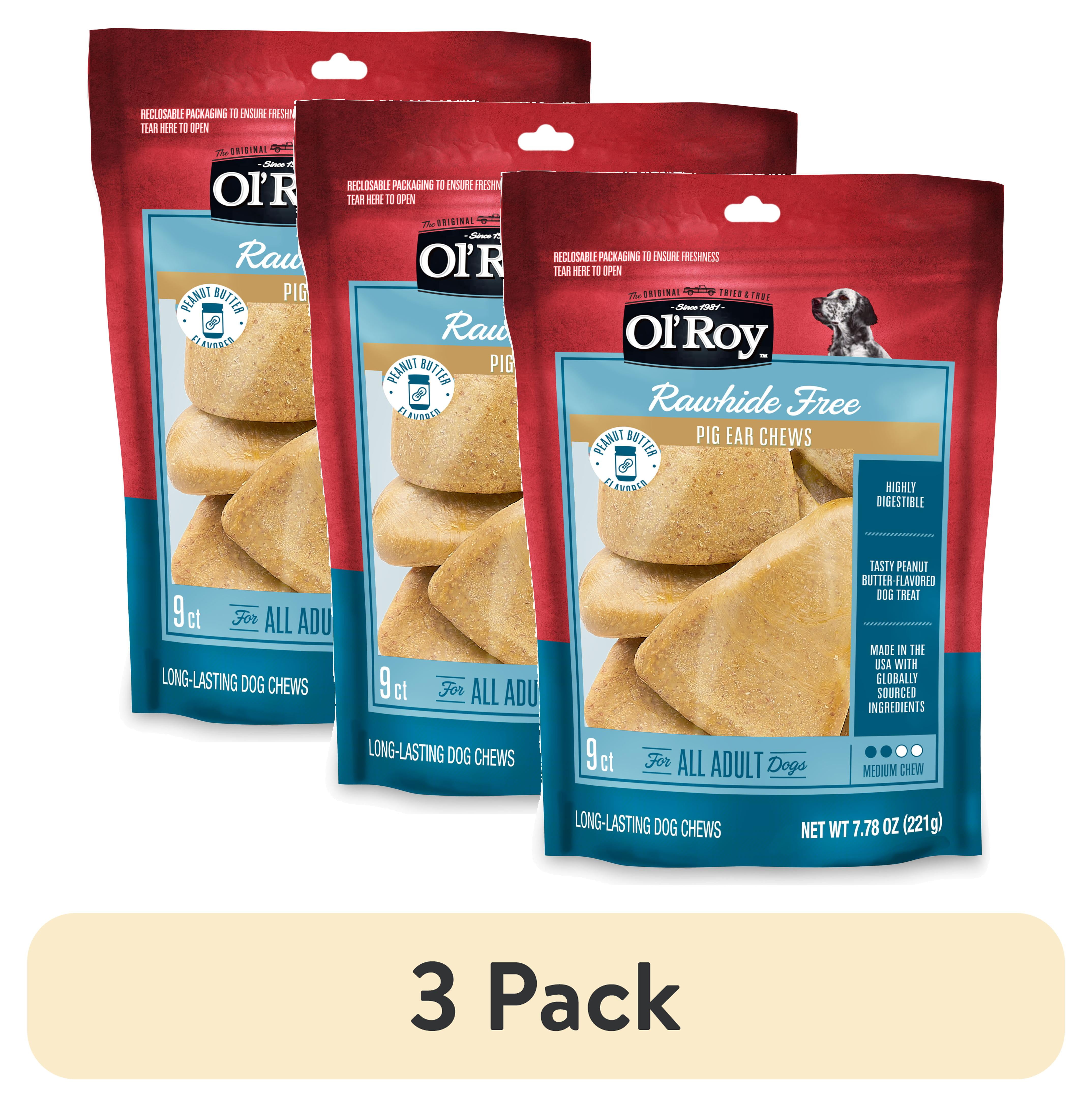 (3 pack) Ol' Roy Peanut Butter Flavor Pig Ear Chews, 7.78 oz, 9 Count