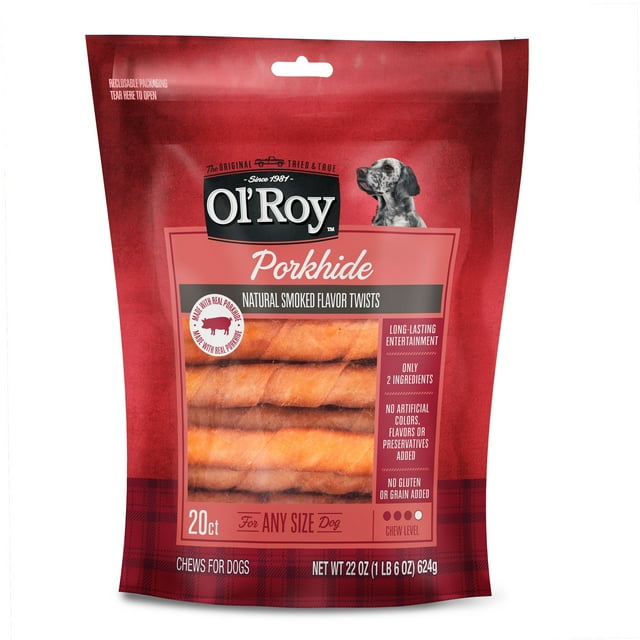 Ol' Roy Porkhide Natural Smoked Flavor Twists Chews for Dogs, 22 oz, 20