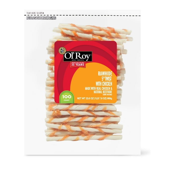 Ol' Roy Rawhide 5" Twist with Chicken Chews for Dogs, 23.6 oz, 100