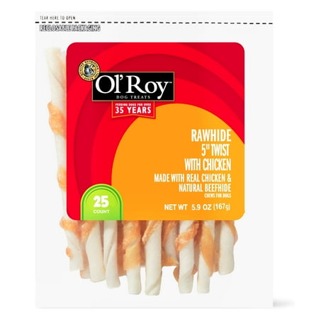 Ol' Roy Rawhide 5" Twist with Chicken Chews for Dogs, 5.9 oz, 25 Count