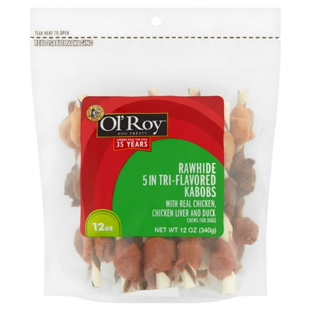 Ol' Roy Rawhide 5 in Tri-Flavored Kabobs Chews for Dogs, 12 oz