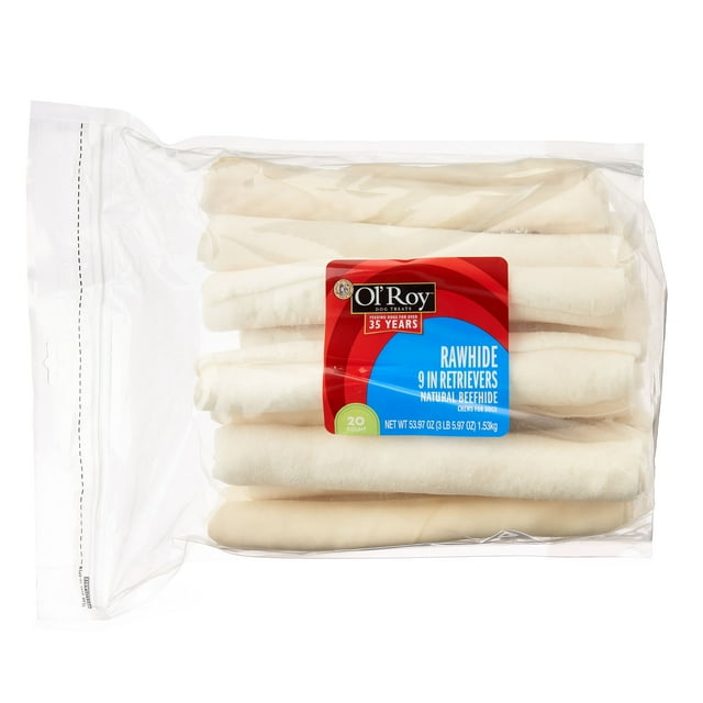Ol' Roy Rawhide 9" Retrievers Beefhide Chews for Dogs, 53.97 oz, 20