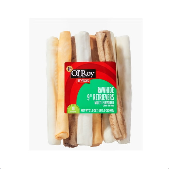 Ol' Roy Rawhide 9" Retrievers Multi-Flavored Chews for Dogs, 10.8 oz, 4 Count