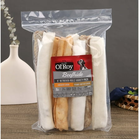 Ol' Roy Rawhide 9" Retrievers Multi-Flavored Chews for Dogs, Dry, 21.2 oz, 8 Count, Pet Treats