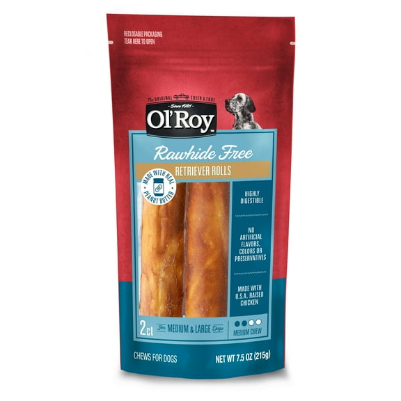 Ol' Roy Rawhide Free Peanut Butter Retriever Rolls, 7.5 oz, 2 Count