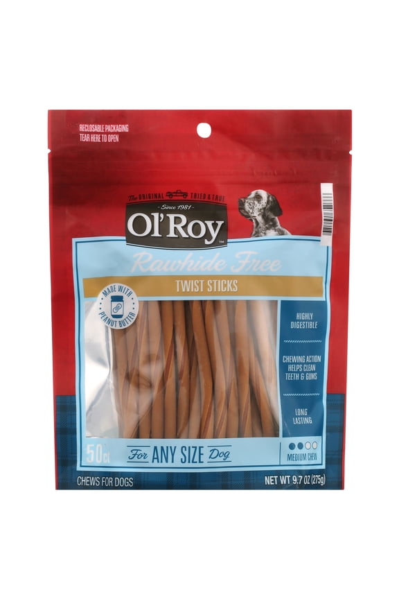 Ol' Roy Rawhide-Free Twist Sticks with Peanut Butter, 50 Count