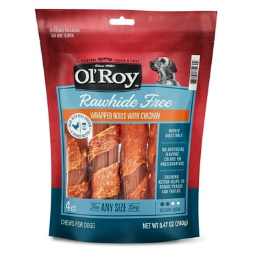 Ol' Roy Rawhide Free Wrapped Rolls with Chicken for Any Size Dogs, 4 count