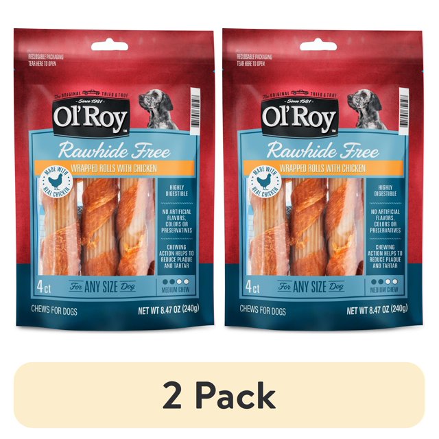 (2 pack) Ol' Roy Rawhide Free Wrapped Rolls with Chicken for Any Size