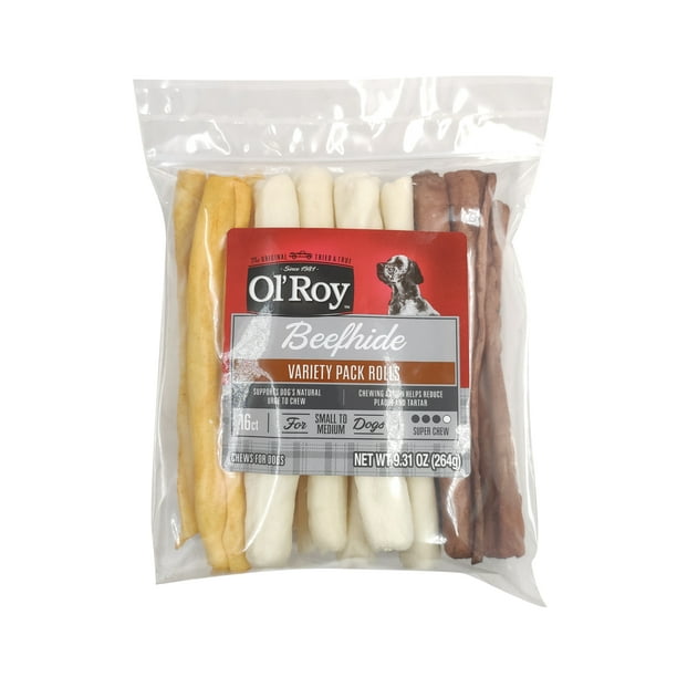 Ol' Roy Rawhide Rolls, Variety Pack, Chews for Dogs, 9.31 oz, 16 Count, Dry