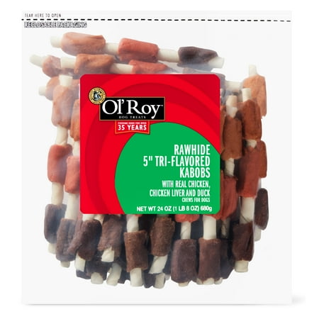 Ol' Roy Rawhide Tri-Flavored Kabob Dog Chews, 5", 24 Oz.
