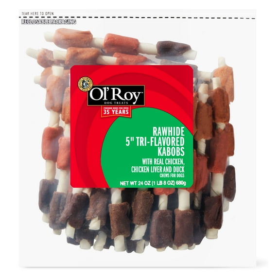 Ol' Roy Rawhide Tri-Flavored Kabob Dog Chews, 5", 24 Oz.