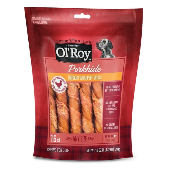 Ol' Roy Wrapped Porkhide Twists with Chicken Dog Treats, 18 oz, 16 Count