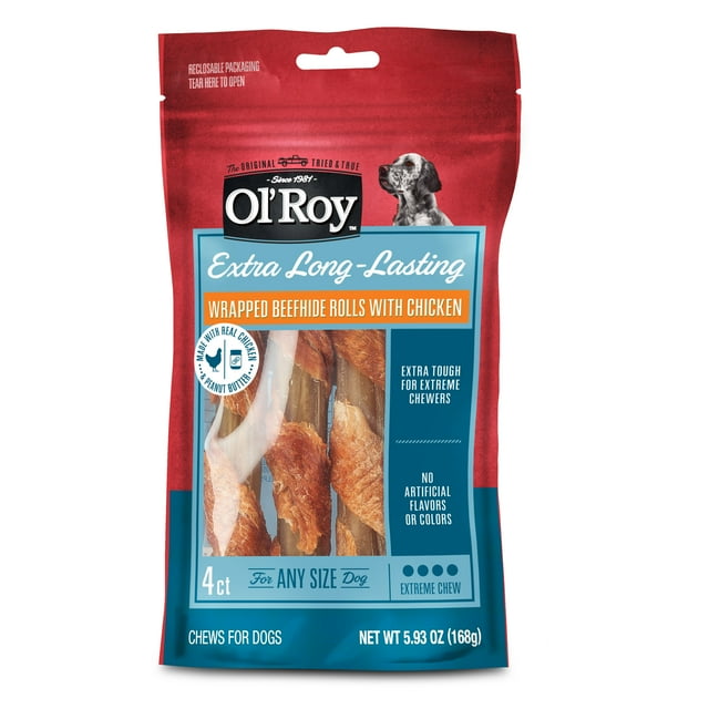 Ol' Roy Wrapped Rawhide Rolls with Chicken, Chews for Dogs, 5.93 oz, 4