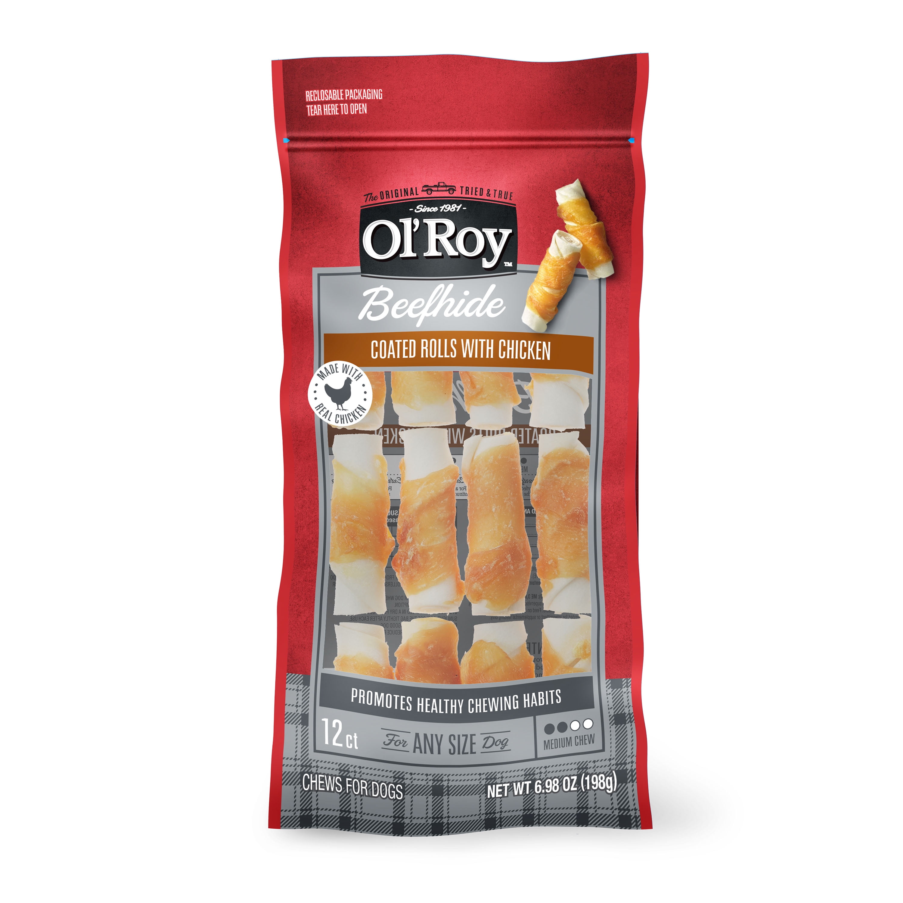 Ol' Roy Wrapped Rawhide Twists with Chicken, 12 Count, 6.98 oz, Dry