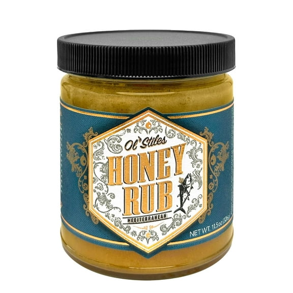 Ol' Stiles Honey Rub Mediterranean -Creamed Honey Infused with Spices-Pairs Well With: Marinade Rub, Glaze or Finishing Sauce for your Meats, Vegetables and More.