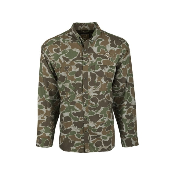 Ol' Tom Men's Mesh Back Flyweight 2.0 Long Sleeve Shirt Mossy Oak Old School Green Medium
