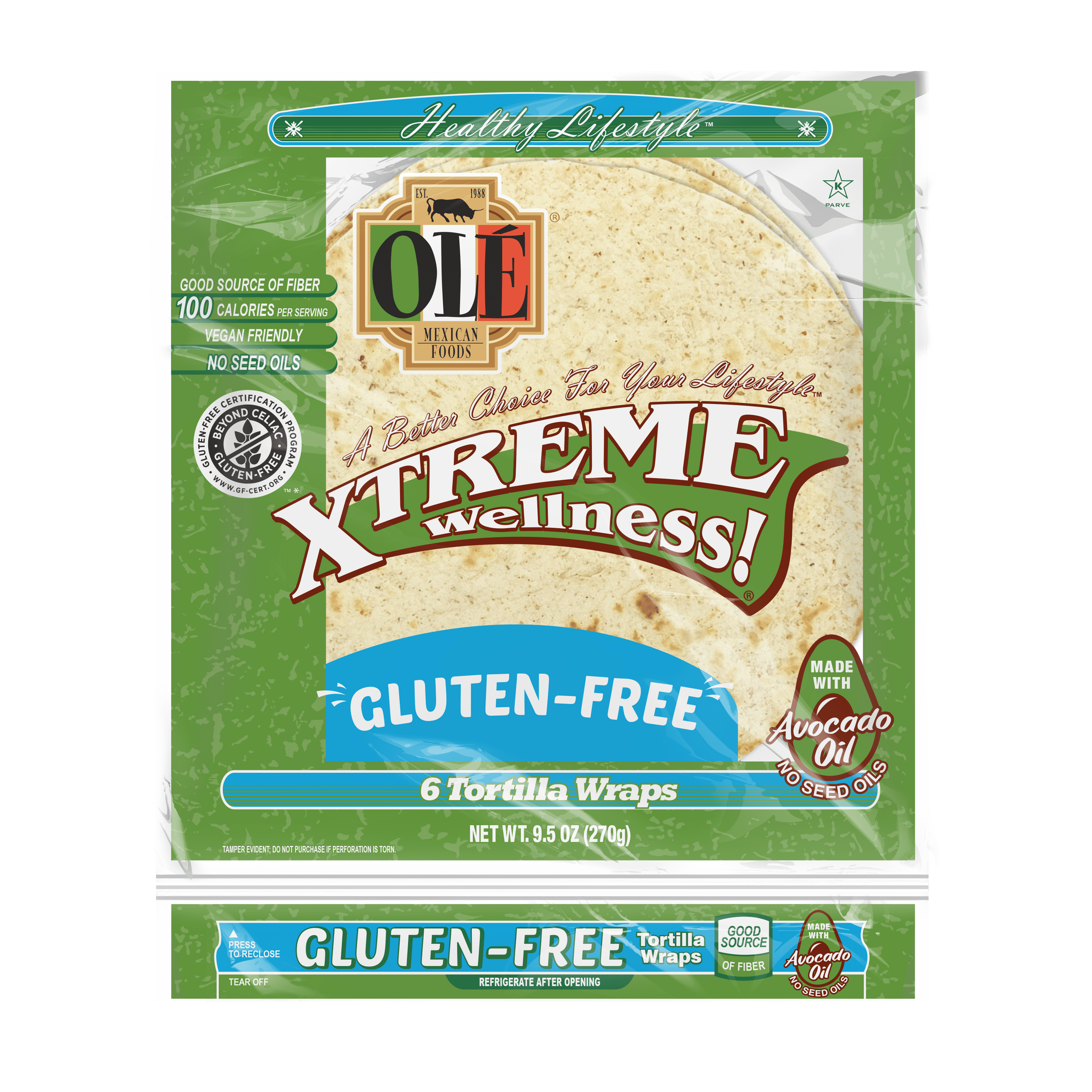 Ole Xtreme Wellness Gluten Free Soft Taco Flour Tortilla Wraps, 9.5 oz, 6 Count