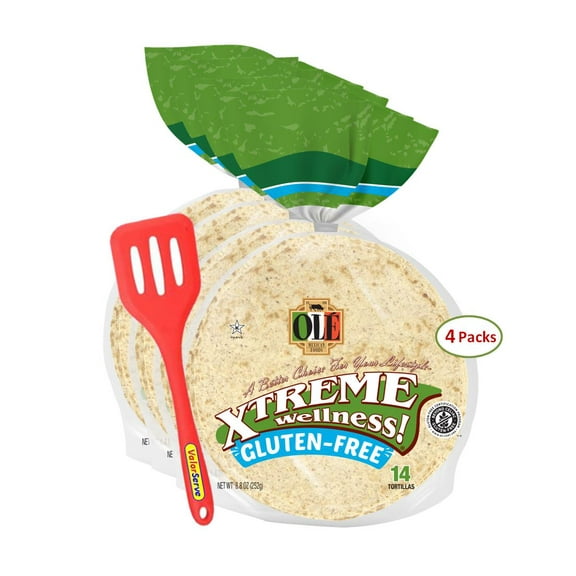 Ol Xtreme Wellness Gluten Free Street Taco Tortillas | 4.5" Size Flour Tortilla | 8.8 oz.| 14 Count (Pack of 4) with ValorServe Mini Kitchen Utensil