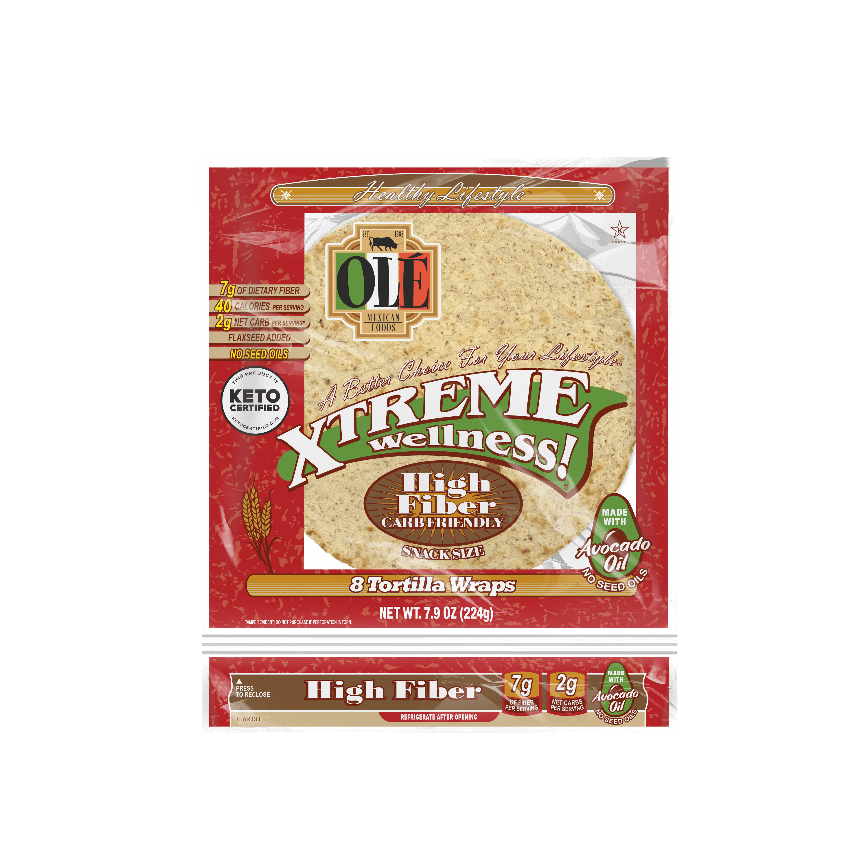 Ol Mexican Foods Xtreme Wellness High Fiber Keto Certified Snack Size Flour Tortilla Wraps, 7.9 oz, 8 Count