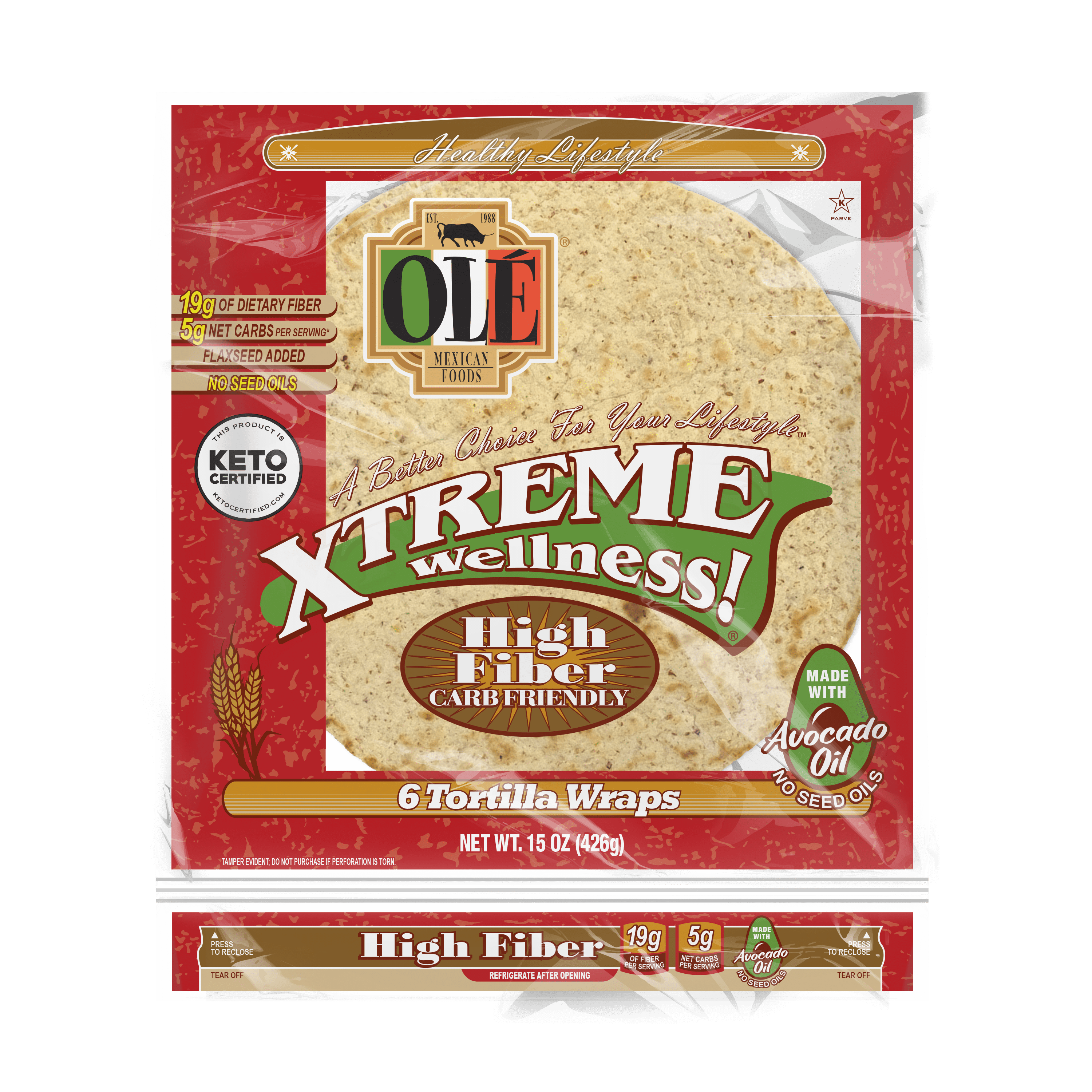 Ol Mexican Foods Xtreme Wellness High Fiber Large Burrito Flour Tortilla Wraps, 15 oz, 6 Count