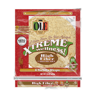 Olé Mexican Foods Xtreme Wellness High Fiber Large Burrito Flour Tortilla Wraps, 15 oz, 6 Count