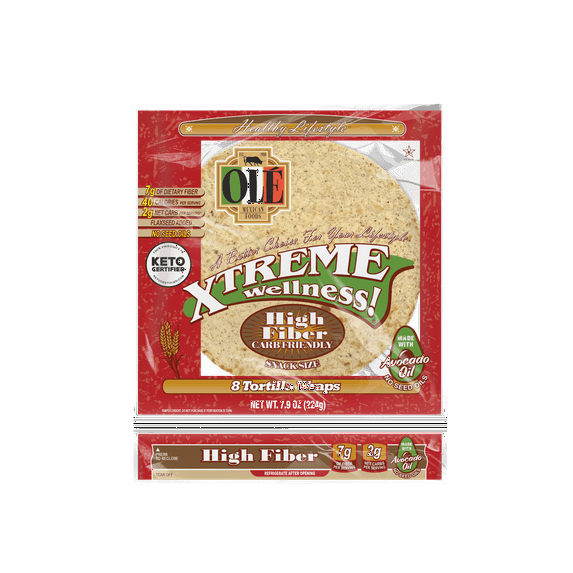 Olé Xtreme Wellness® High Fiber Snack | 5.5" Size Flour Tortillas |Carb Friendly |Keto Certified | 7.9 oz.| 8 Count (Pack of 6)