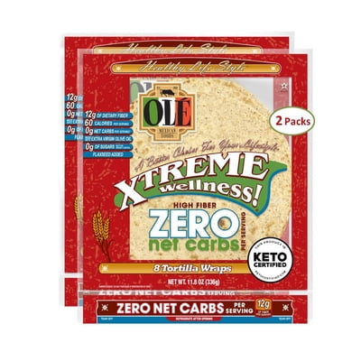 Ol Xtreme Wellness Soft Taco ZERO Net Carbs | 8" Size Flour Tortillas | 11.8 oz.| 8 Count (Pack of 2)
