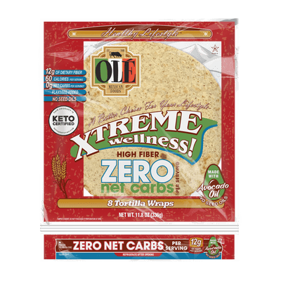Ol Xtreme Wellness ZERO Net Carbs | 8" Size Flour Tortillas |Zero Net Carbs |Keto Certified | 11.8 oz.| 8 Count (Pack of 4)