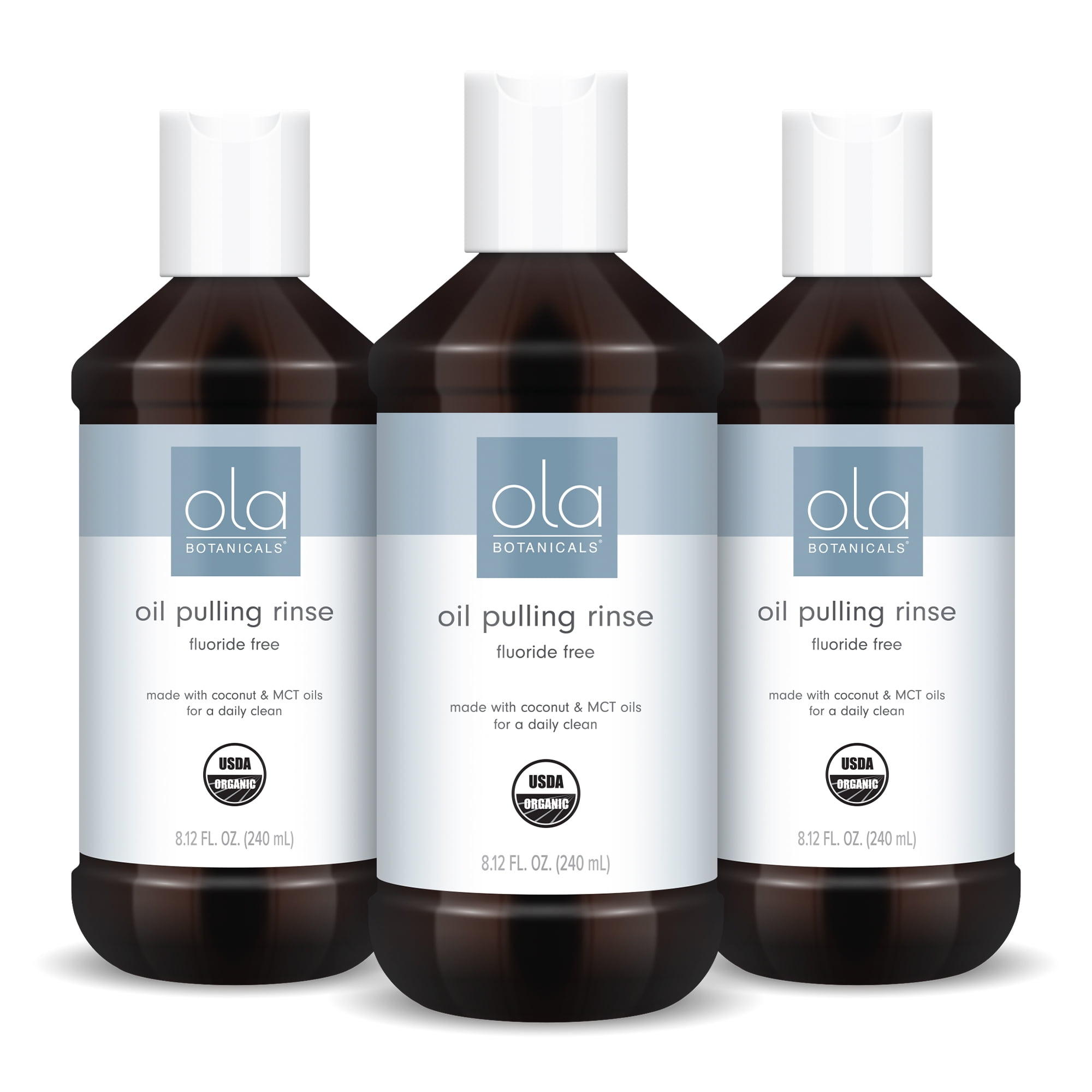 Ola Botanicals Oil Pulling Rinse (8.12 Fl. Oz.), 3-Pack USDA Certified Organic, Coconut Oil, MCT Oil, Cruelty Free, Fluoride Free, Soy Free, Gluten Free, Non GMO, Dr. Mercola