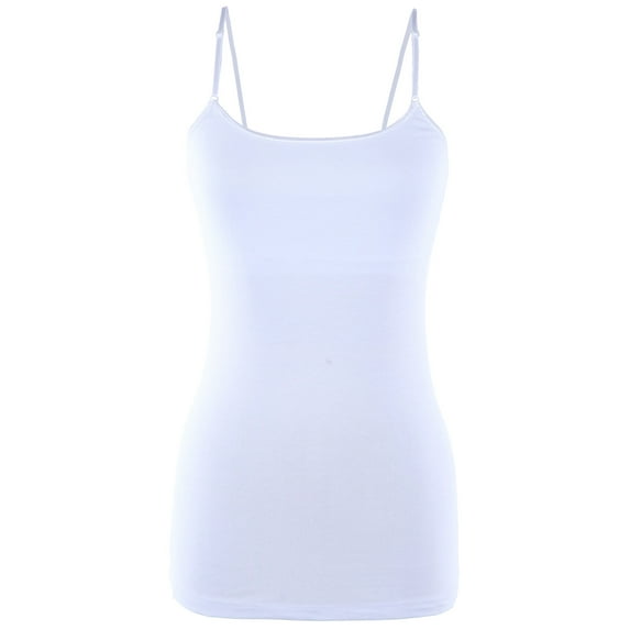 Ola Mari Junior Size BUILT-IN Shelf Bra Adjustable Spaghetti Strap Solid Camisole Tank Top, White, Medium