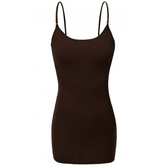 Ola Mari Junior and Plus Size Adjustable Spaghetti Strap Solid Camisole Tank Top, Brown, Medium